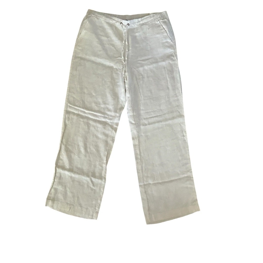 Vince Camuto White Linen Drawstring Wide Leg Pants SZ L